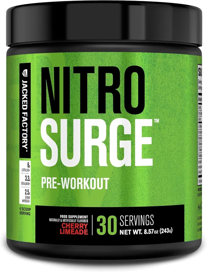 Jacked Factory NITROSURGE Pre Workout Supplement - Endless Energy, Instant Strength Gains, Clear Focus, Intense Pumps - NO Bo