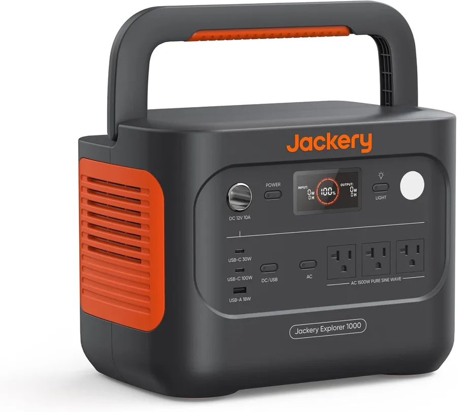 Jackery Explorer 1000 v2 Portable Power Station,1070Wh LiFePO4 Battery,1500W AC/100W USB-C Output, 1 Hr Fast Charge, Solar Ge
