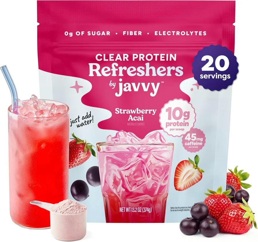 Javvy Clear Protein Refresher Drink Mix – 10g of Whey Protein and Collagen Peptides, Electrolytes Powder, Natural Flavors, 0g