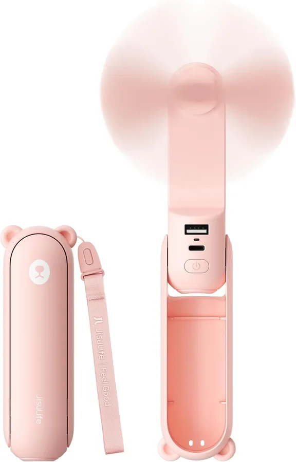 JISULIFE 3 IN 1 Handheld Mini Fan - Portable Fan & Power Bank & Flashlight, 19H Max Cooling, USB Rechargeable, Pocket-Sized f