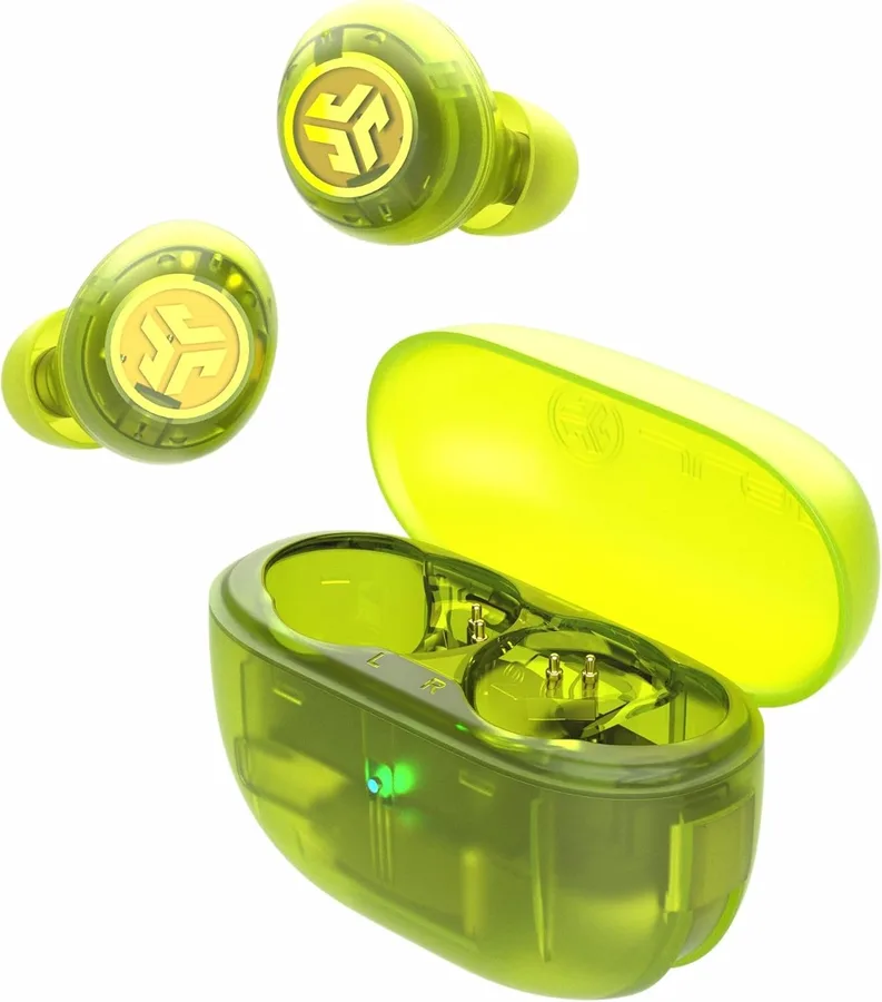 JLab, Go Pop ANC, True Wireless Earbuds, Active Noise Cancelling, Bluetooth Earbuds, Transparent Neon Green