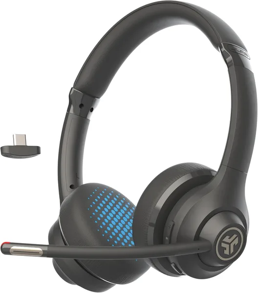 JLab, Go Work Gen 2, Wireless Headset, Bluetooth, USB Dongle, Boom Mic, Multipoint, Over Ear Headphones, Black