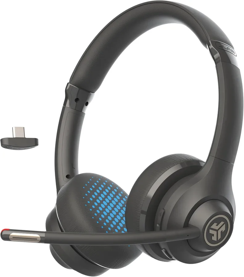 JLab, Go Work Gen 2, Wireless Headset, Bluetooth, USB Dongle, Boom Mic, Multipoint, Over Ear Headphones, Black