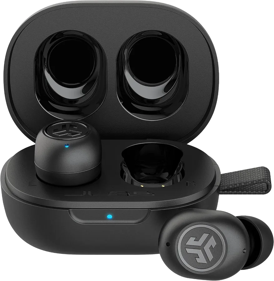 JLab JBuds Mini True Wireless Bluetooth Earbuds + Charging Case, Charcoal Black, IP55 Sweat and Dust Proof, Bluetooth Multipo