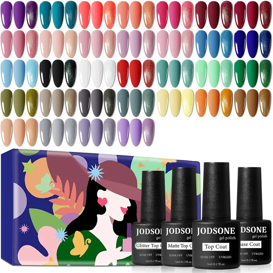 JODSONE 36 PCS Gel Nail Polish Set-32 Colors Gel Polish Kit Base Coat Glossy Matte and Glitter Top Coat Nail Polish Set Green