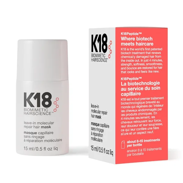 K18 Leave-In Molecular Repair Hair Mask, Patented, Lasting Repair For Dry, Frizzy, Damaged Hair, Reverse Damage In 4 Minutes