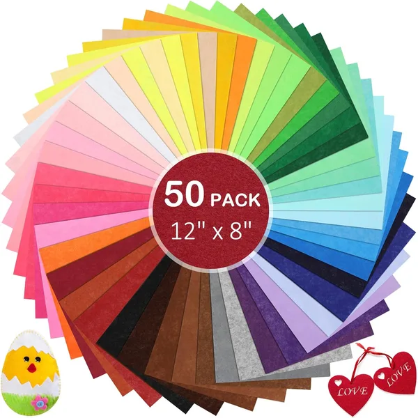 KaKaPops Thin Felt Fabric Sheets, Assorted Colors Stiff Felt Sheets for Crafts DIY Patchwork Sewing Projects Decoration (Stif