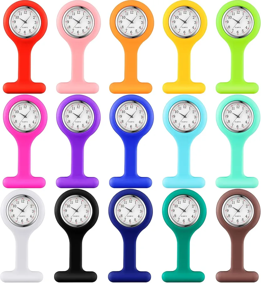 Kenning 15 Pack Clip on Nurse Watches for Women Men, Silicone Lapel Pin Pocket Fob Stethoscope Watch with Second Hand for Emp