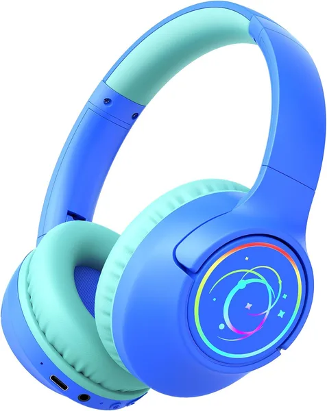 Kids Bluetooth Headphones, 85H Playtime Wireless Headphones for Kids, Colorful LED Lights, 85/94dB Safe Volume Limit, Bluetoo