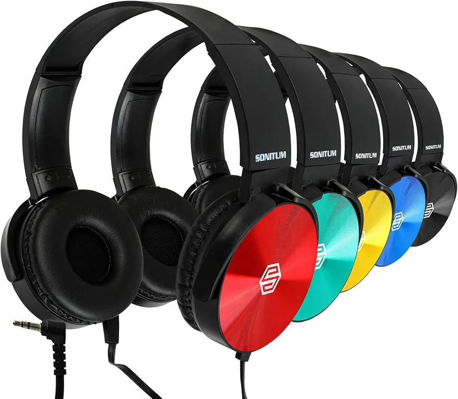 Kids Headphones Bulk 5 Pack, Student On Ear Color Varieties, Comfy Swivel Earphones for Classroom, Library, School, Airplane,