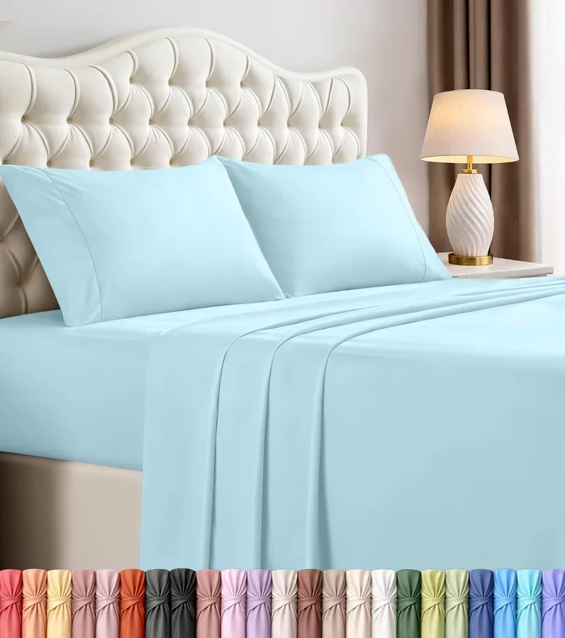 King Sheets Set, 4 Pieces 16" Deep Pocket Hotel Luxury Bed Sheets, Ice Blue | Extra Soft Bedsheet Set, Comfy & Breathable Cooling Sheets, Wrinkle & Fade Resistant, Fitted Sheet, Flat Sheet, 2 Pillowcases