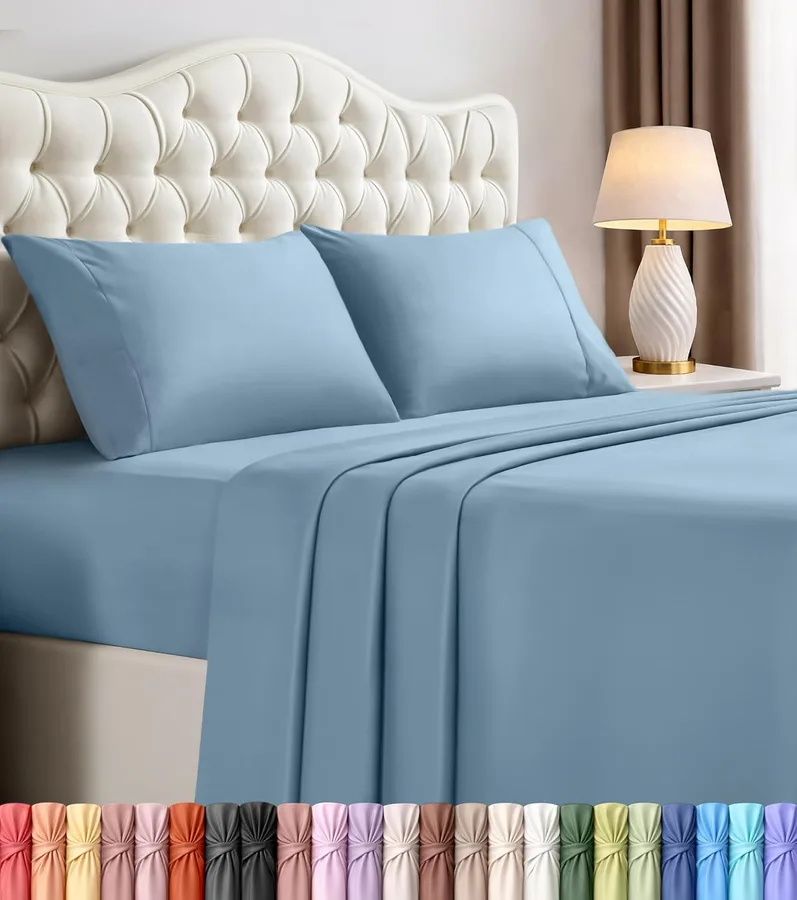 King Sheets Set, 4 Pieces 16" Deep Pocket Hotel Luxury Sheets, Dutch Blue | Extra Soft Bedsheet Set, Comfy & Breathable Cooling Sheets, Wrinkle & Fade Resistant, Fitted Sheet, Flat Sheet, 2 Pillowcases