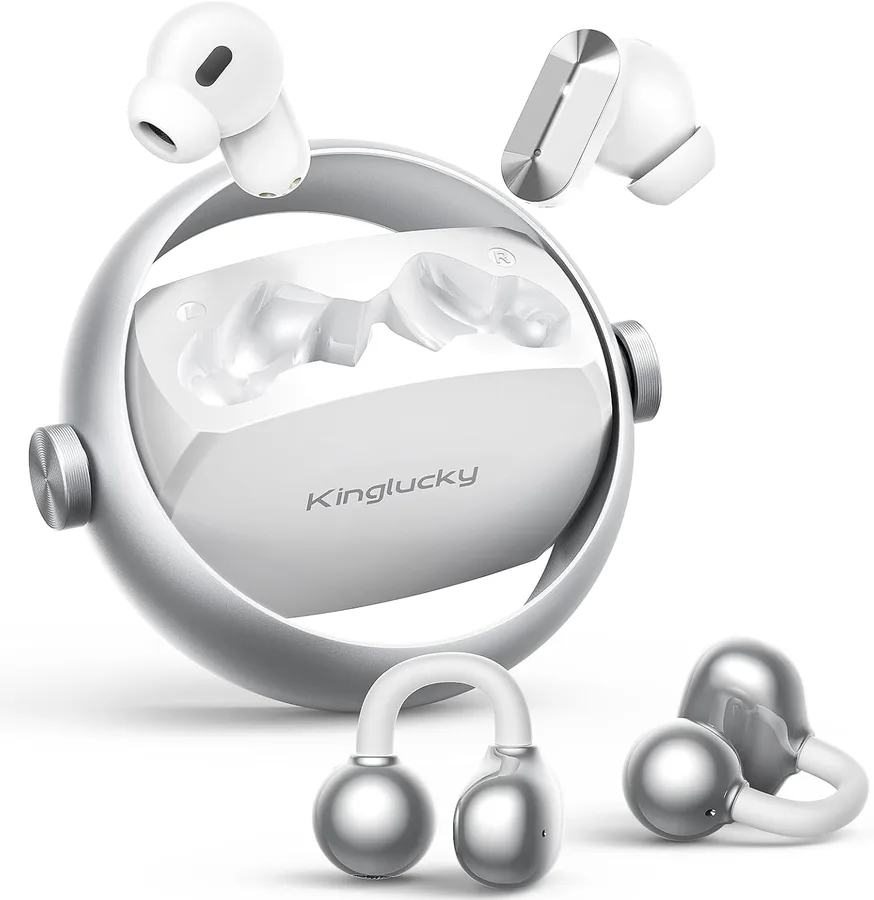Kinglucky 2-in-1 Wireless Earbuds, in-Ear & Open Ear Clip-On Earbuds Comfortable fit, Bluetooth Headphones 5.4 with Noise Can