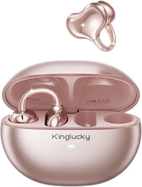 Kinglucky Upgraded Clip-On Earbuds Bluetooth 6.0 Wireless Headphones Open Ear Buds Comfortable Fit & Crystal-Clear Sound, 40H