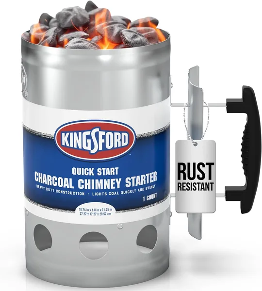Kingsford Heavy Duty Deluxe Charcoal Chimney Starter Large Capacity Zinc Steel BBQ Fire Starter with Heat Shield and Stay-Coo