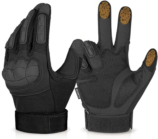 KUMGIM Tactical Gloves for Men Women, Motorcycle Gloves Touchscreen Airsoft Hunting Shooting Glove Black Tan for Outdoor Pain