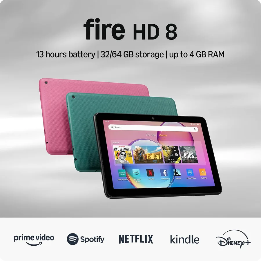 Like-New Amazon Fire HD 8 tablet (newest model), 8” HD Display, 4GB memory, 64GB, responsive and vibrant, designed for portable entertainment, Black
