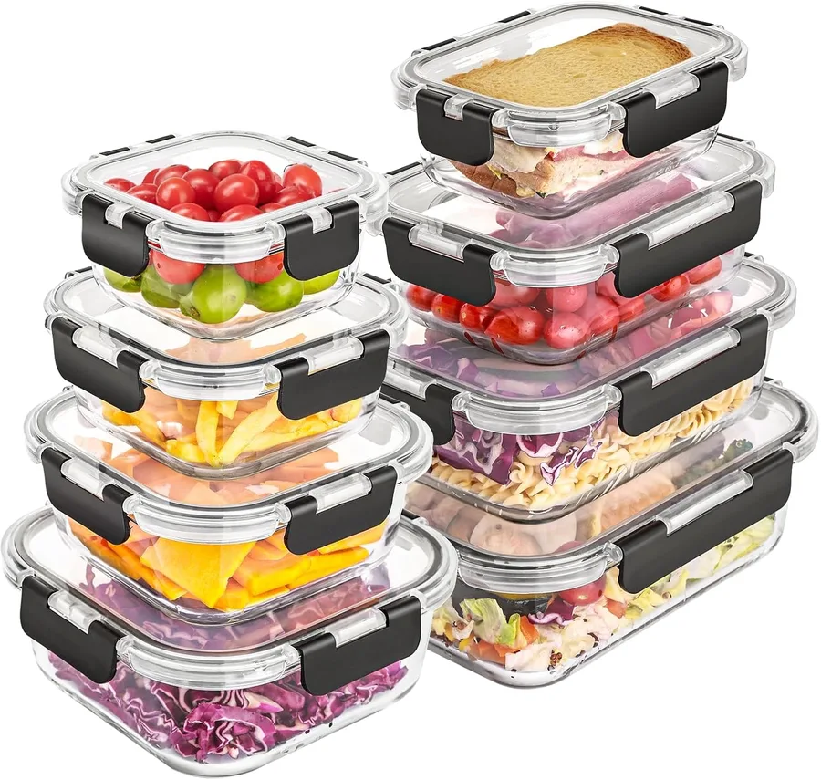 Liuruiyu 8 Pack Glass Food Storage Containers with Lids, Meal Prep Containers, Airtight Bento Boxes with Leak Proof Locking for Microwave, Oven, Freezer and Dishwasher, BPA Free