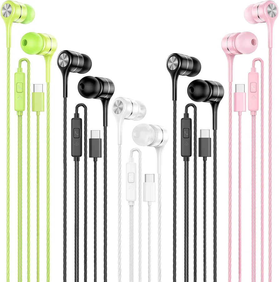 LWZCAM Wired Earbud 5 Pack with USB-C Stereo Headphones with Microphone | Works with iPad, Android, USB-C devices. Ideal for work, travel, gaming. In-ear fit, tangle-free cord, clear sound