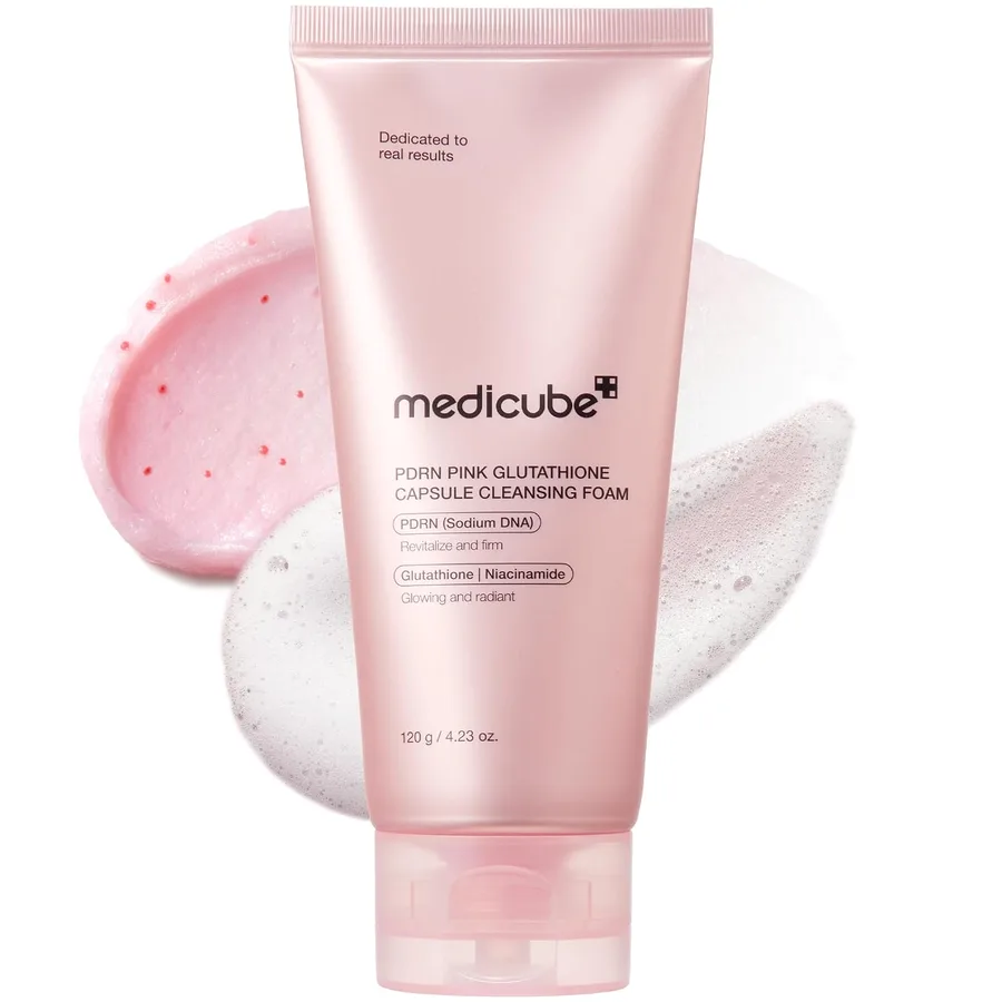 medicube Facial Cleanser PDRN Pink Glutathione Capsule Foam Cleanser | Daily Facial Cleanser for Pores - Uneven Skin Tone & Texture, Hydrating & Non-Stripping Face Wash, Korean Skincare, 4.23 oz