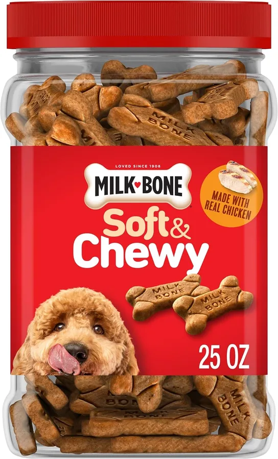 Milk-Bone Soft & Chewy Dog Training Treats, 25 oz Canister | Made with real chicken breast, soft dog treats for training and rewarding, 18% protein, fortified with vitamins and minerals