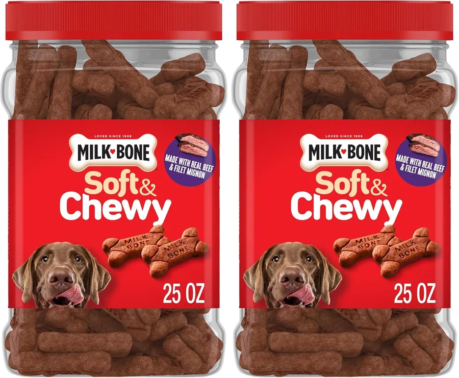 Milk-Bone Soft & Chewy Dog Treats, Beef & Filet Mignon Recipe, 25 Ounce (Pack of 2)