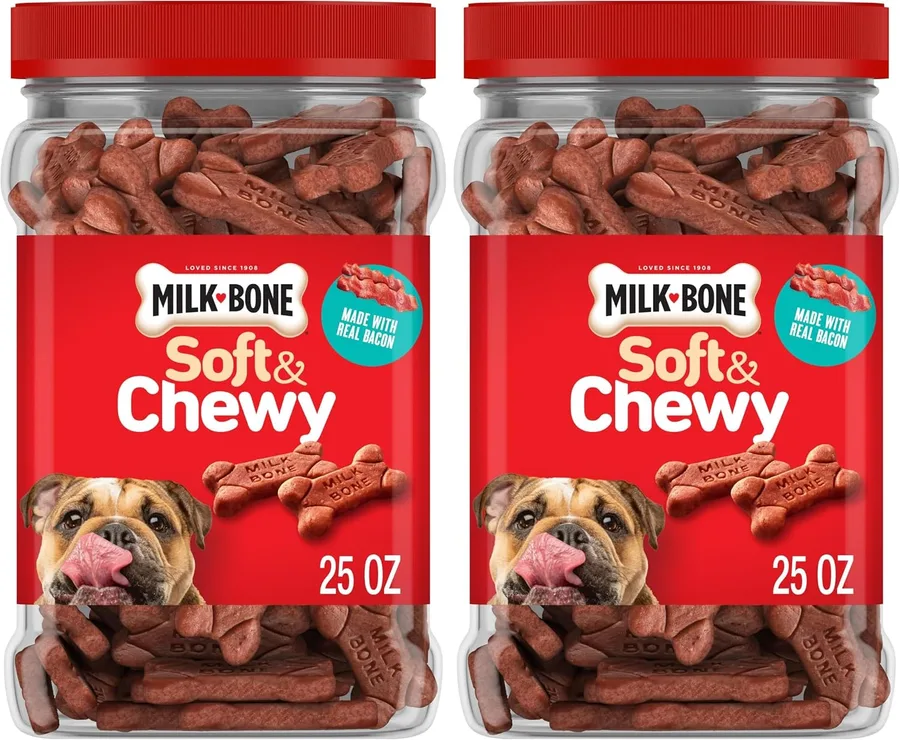 Milk-Bone Soft & Chewy Dog Treats, Made with Real Bacon, 25 Ounce Canister (Pack of 2)
