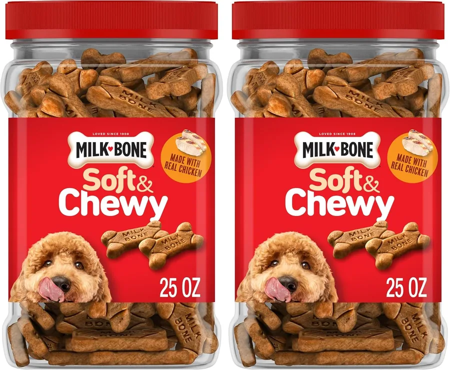 Milk-Bone Soft & Chewy Dog Treats, Made with Real Chicken, 25 Ounce Canister (Pack of 2)