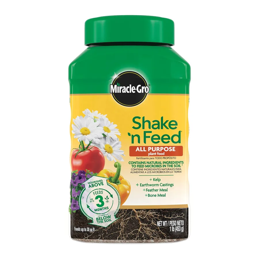 Miracle-Gro 3001810 Shake N Feed All Purpose Continuous Release Plant Food | Outdoor and Indoor Plant Food for In-Ground and Containers, Feeds for up to 3 Months
