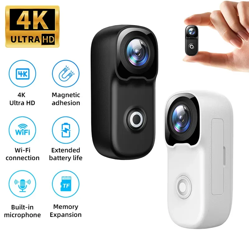 MZ02 4K Action Camera Pocket Magnetic POV Vlog Cam Portable Body Chest Recorder Wireless Waterproof Action Camera Helmet Bicycle Sports 6-Axis Gyro Stabilization