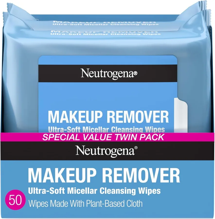 Neutrogena Makeup Remover Micellar Wipes for Face Daily Gently Removes Oil Dirt and Waterproof Makeup in a Simple Fully Plant-Based Cloth, 25 Count (Pack of 24)