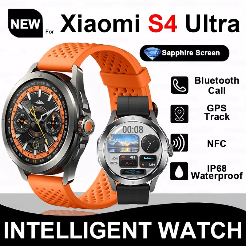 New For Xiaomi S4 Ultra Smart Watch Men AMOLED Outdoor Sports GPS NFC Compass Heart rate Waterproof HD Bluetooth Call SmartWatch