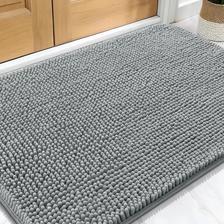 OLANLY Dog Door Mat for Muddy Paws 30x20, Super Absorbent Chenille Mud Mat | Grey, Absorbs Moisture and Dirt, Non-Slip Machine Washable Doormat, Quick-Drying Indoor Entryway Floor Carpet for Dogs