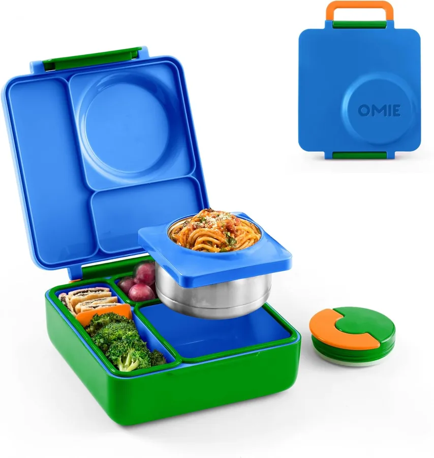 Omie OmieBox Kids Insulated Leakproof Bento Lunch Box with Food Jar (Monster Blue)