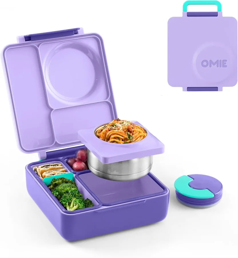 Omie OmieBox Kids Insulated Leakproof Bento Lunch Box with Food Jar (Purple Plum)