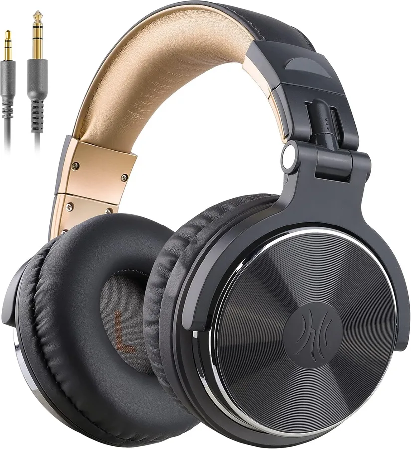 OneOdio Wired DJ Hi-Res Over-Ear Headphones for PC, Keyboard Guitar - Grey | headphone with 50mm drivers, dual 3.5mm and 6.35mm jacks for studio monitoring, recording, podcasting, mixing and DJ use.