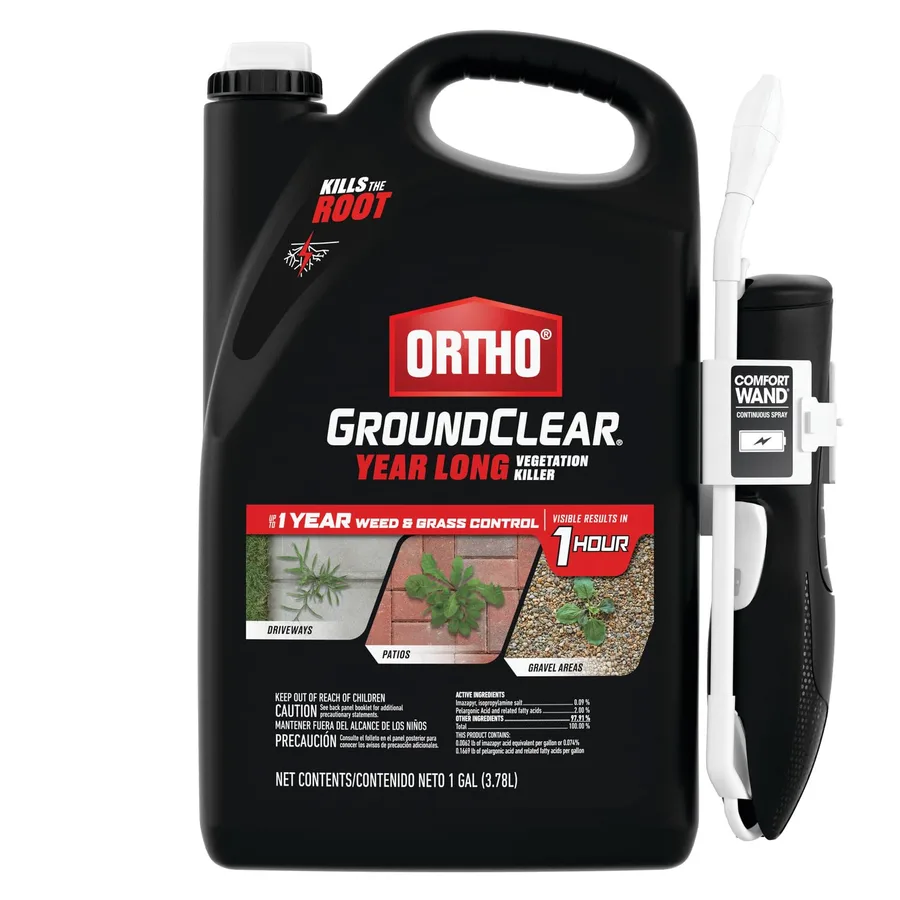 Ortho GroundClear Year Long Vegetation Killer with Comfort Wand, 1 gal. | Ready-To-Use Weed Killer Spray, Kills Weeds and Grasses to the Root, Prevents Unwanted Growth for up to 1 Year