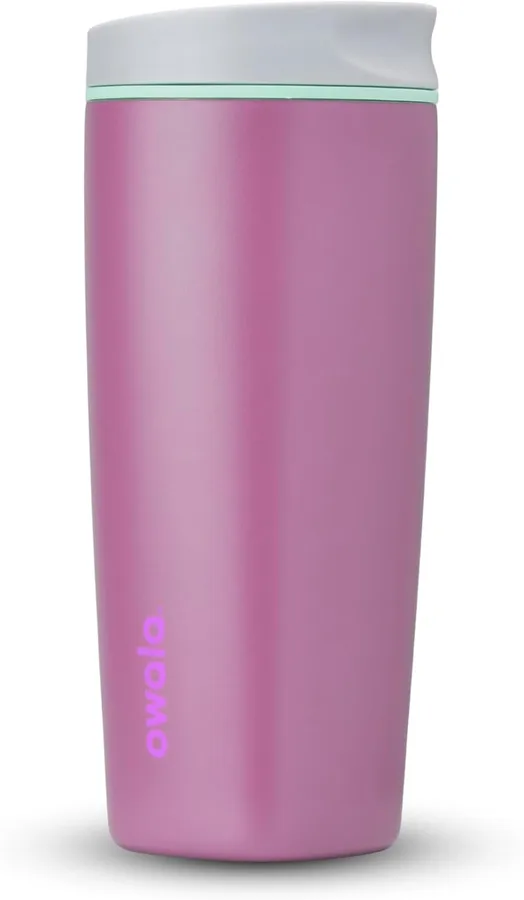 Owala SmoothSip Slider Insulated Stainless Steel Coffee Tumbler, Reusable Hot or Iced Coffee Cup and Travel Mug, BPA Free 20 oz, Plum Perfect