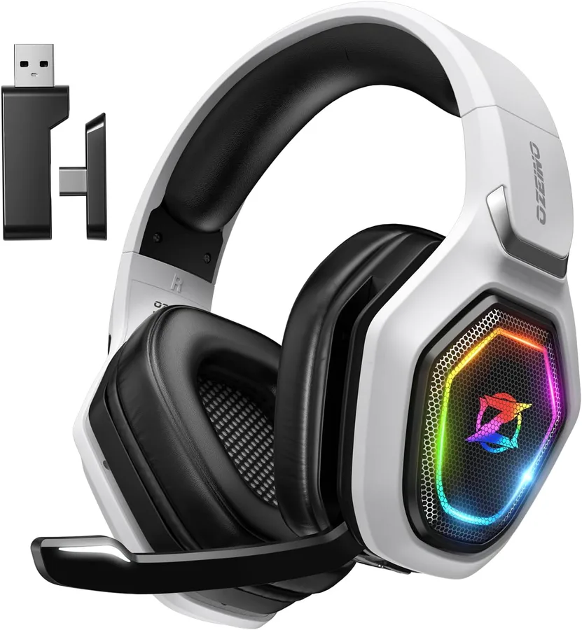 Ozeino Wireless Gaming Headset for PS5, PC, Switch| Lossless Audio-40H Batt | Play & Charge, 2.4GHz USB & Type-C, Flip Mic, Works with PS4, Mac, laptop, mobile, Ideal for FPS, RPG