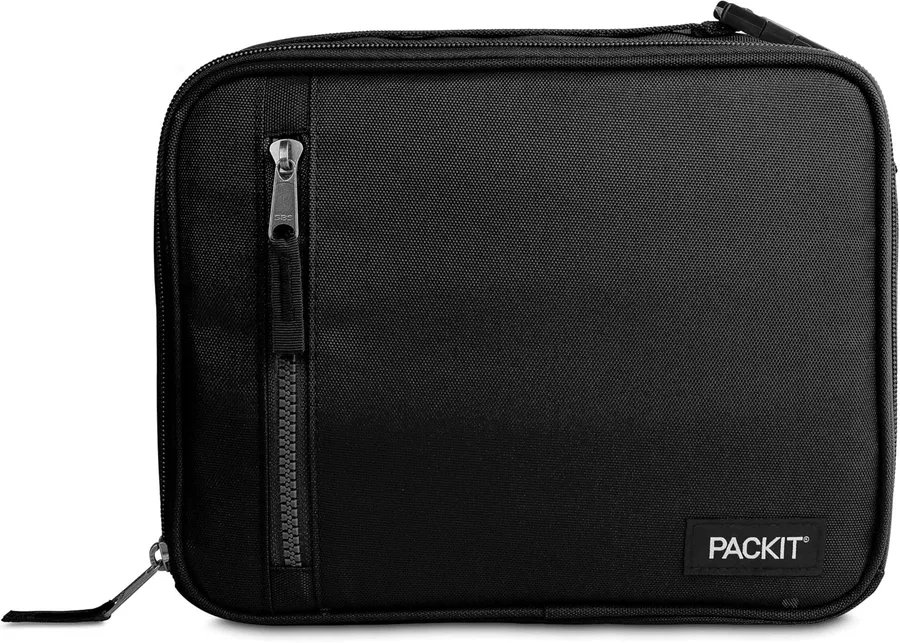 PackIt, Lunch Box Freezable Classic Black | Built-in ice packs, EcoFreeze+ Technology, Zip Closure, Zip front pocket, Side-release buckle handle, Collapsible, Reusable