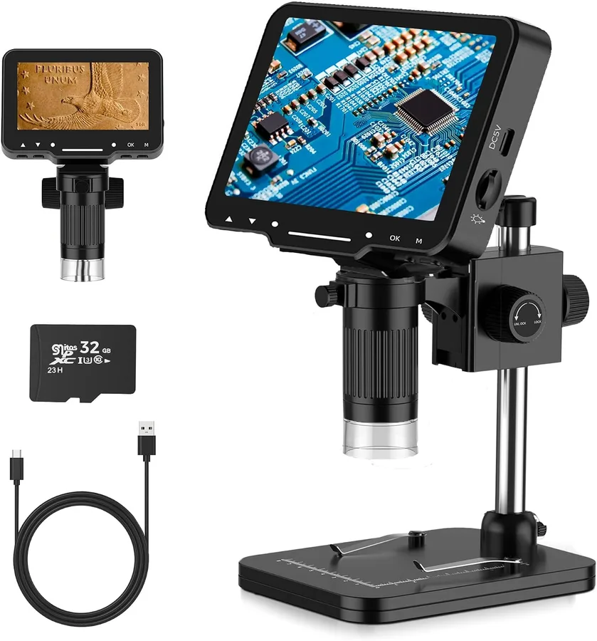 PalliPartners Digital Microscope for Coins with Light HD Screen | 4.3 Inch 1080P HD Screen, 10MP Camera, 1-1000X Zoom. Wireless USB Digital Microscope with Video Recorder for Inspection