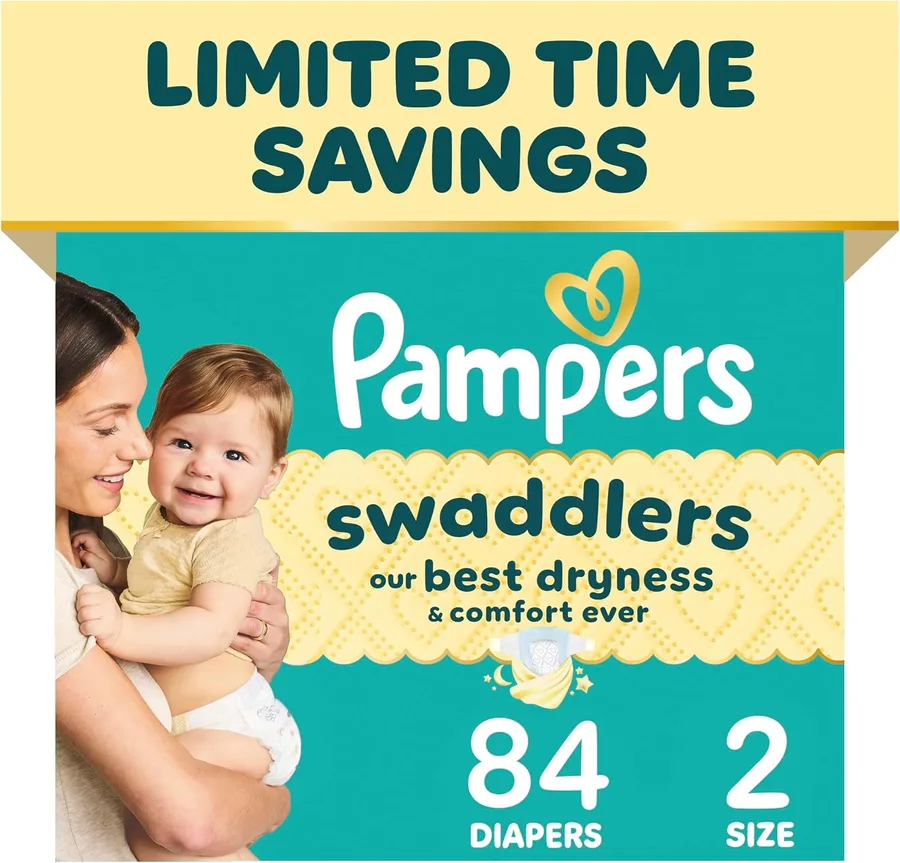 Pampers Swaddlers Diapers, Size S2 (10-22 lbs), 84 Count, Absorbent, Keeps Baby Dry and Comfortable, Pediatrician Recommended Skin Safe Disposable Baby Diaper