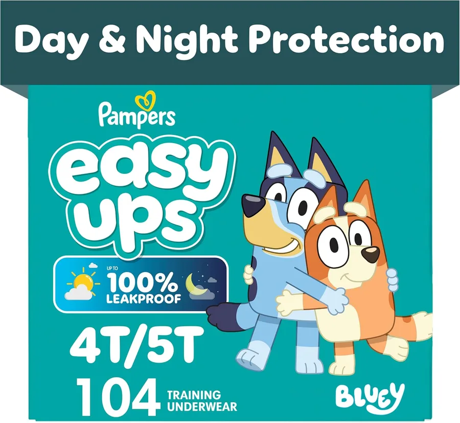 Pampers Training Pants - Easy Ups Boys & Girls Bluey - Size 4T-5T, 104 Count, Children's Potty Underwear (Packaging May Vary)