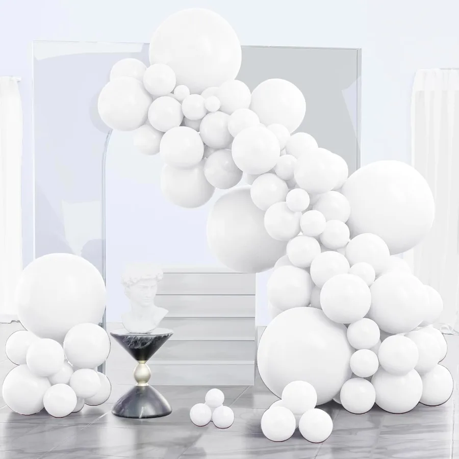 PartyWoo White Balloons 140pcs Different Sizes of 18 12 10 5 Inch | 18 12 10 5 Inch for Wedding Bridal Graduation Baby Shower Birthday Bridal Shower Gender Reveal Party Decorations White-Y13