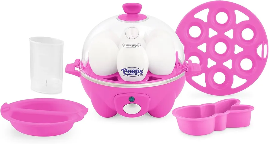 PEEPS & Dash Rapid Egg Cooker, Bunny Omelette Mold, Pink | Electric Egg Poacher, Boiler, Steamer & Omelette Maker Machine, Soft or Poached Eggs for Breakfast, Auto Shut-Off, BPA-Free