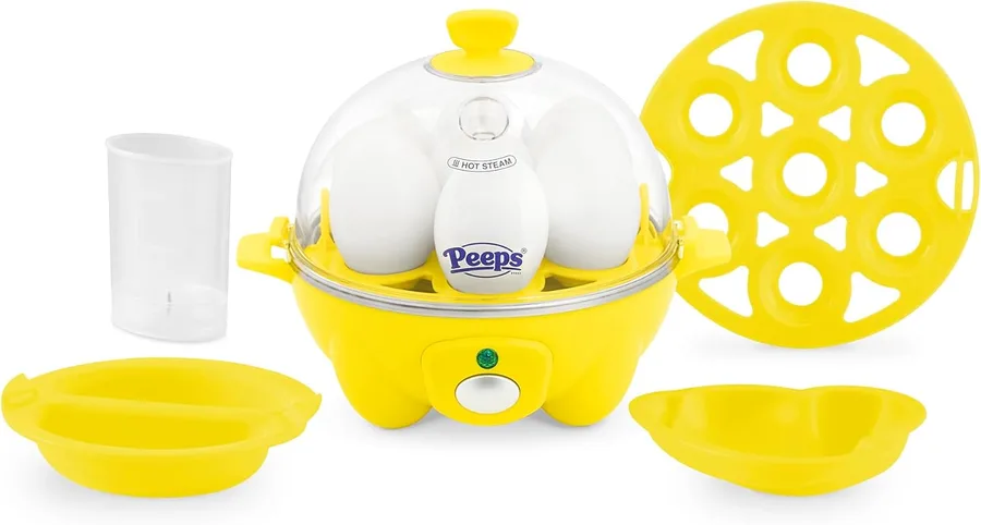 PEEPS & Dash Rapid Egg Cooker, Chick Omelette Mold, Yellow | Electric Egg Poacher, Boiler, Steamer & Omelette Maker Machine, Soft or Poached Eggs for Breakfast, Auto Shut-Off, BPA-Free