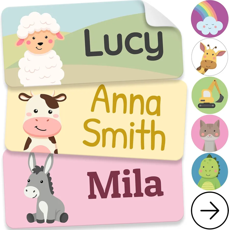 Personalized Name Labels for Kids (140 Labels) - Durable & Waterproof Custom Name Stickers for Clothing Tags, School Supplies, Camp & Daycare - Cozy Farm (1.2”x0.5”)