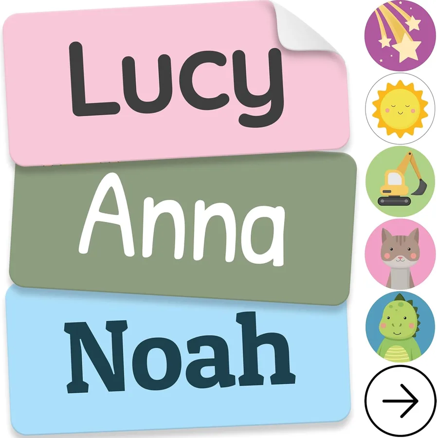 Personalized Name Labels for Kids (210 Labels) - Durable & Waterproof Custom Name Stickers for Clothing Tags, School Supplies, Camp & Daycare - Solid Colors (1.2”x0.5”)