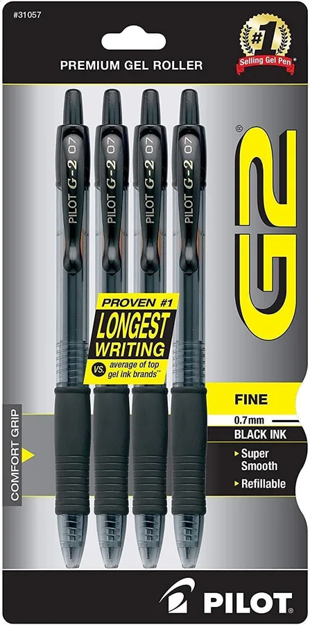 PILOT G2 Premium Rolling Ball Gel Pens, Black Ink, 4-Pack