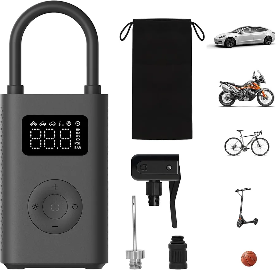 Portable Electric Air Compressor, 150 PSI Tire Inflator for Car, Scooter, Bike Tires and Balls - Cordless with Digital Pressure Detection